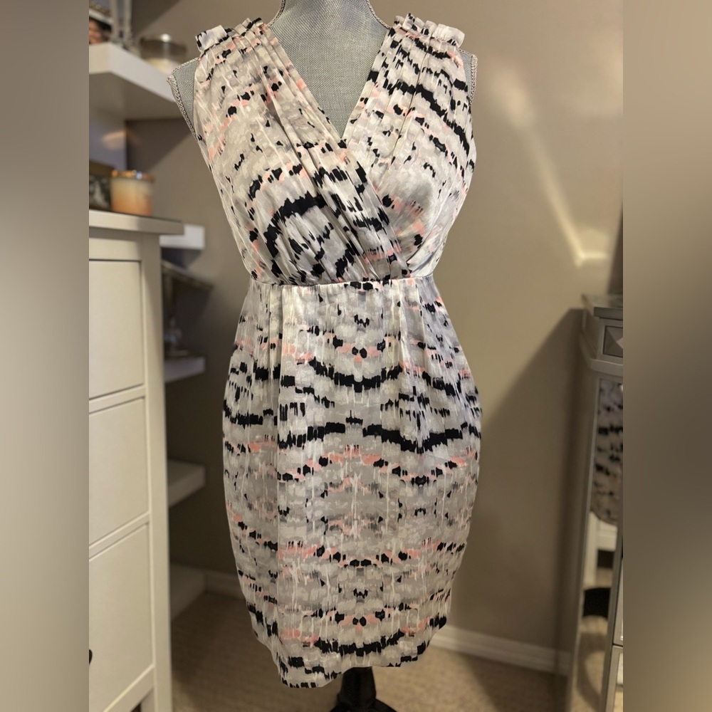 BCBGeneration Gray Black Pink Satin Sheath Midi Dress
